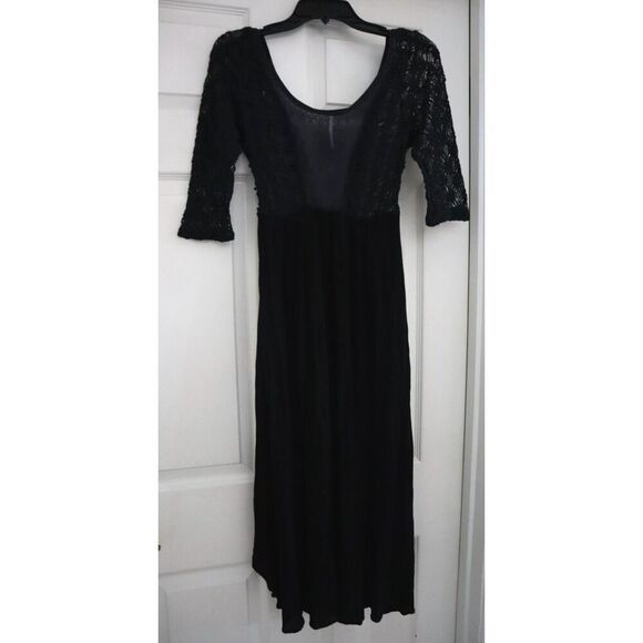 Free People Women's z 4 Black Embroidered Lonesome Dove High-Low Hem Dress - Picture 2 of 16